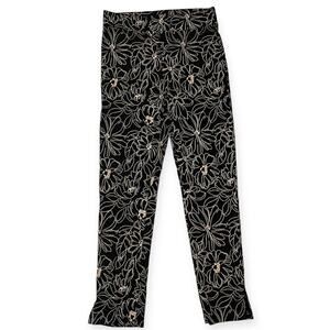 Agenda Petite Black Tan Floral Slim Fit Work Pants Ankle Slit Pants Size Small